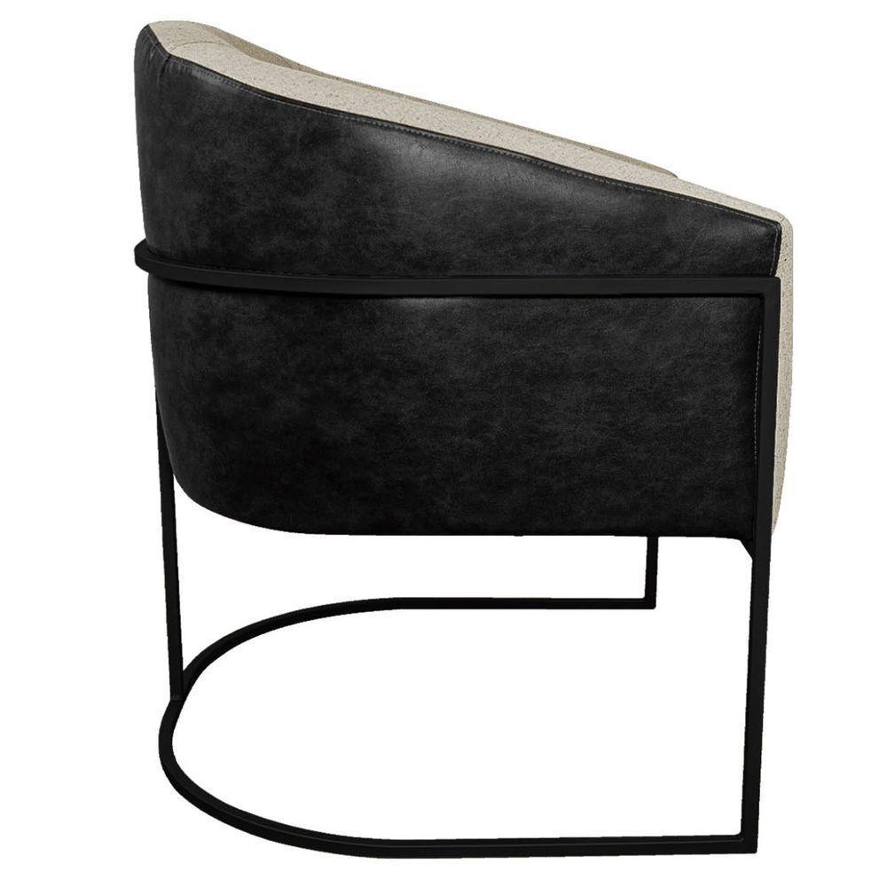 Kit 02 Poltronas Base de Ferro Preto e Linho Bege - 3