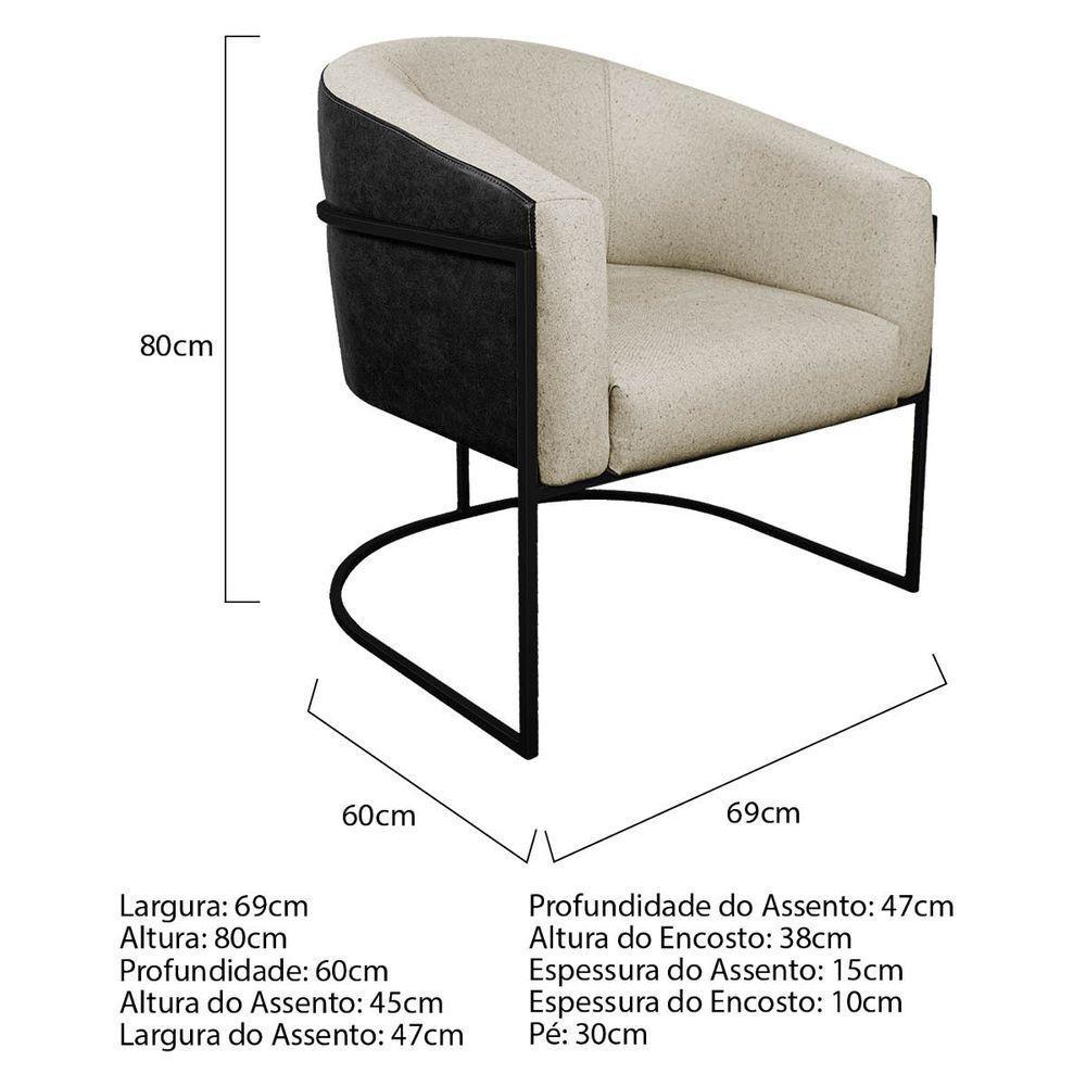 Kit 02 Poltronas Base de Ferro Preto e Linho Bege - 5