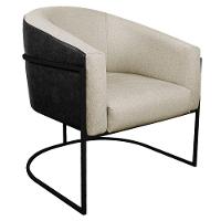 Kit 02 Poltronas Base de Ferro Preto e Linho Bege