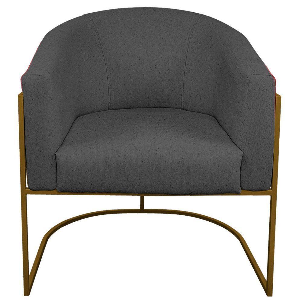 Kit 02 Poltronas Base de Ferro Vermelho e Linho Cinza Escuro - 6