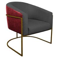 Kit 02 Poltronas Base de Ferro Vermelho e Linho Cinza Escuro