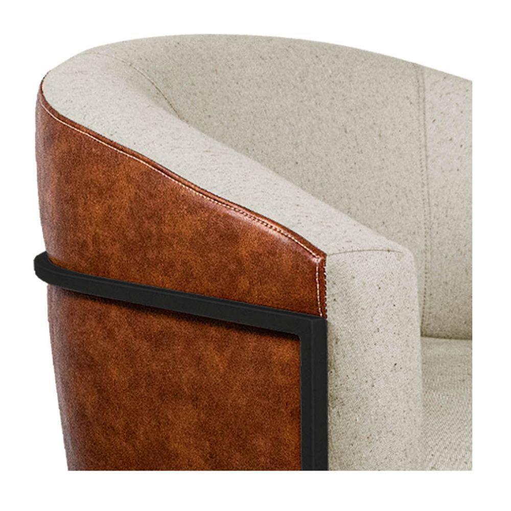 Poltrona Ferro Preto Corano Nozes E Linho Bege - 2