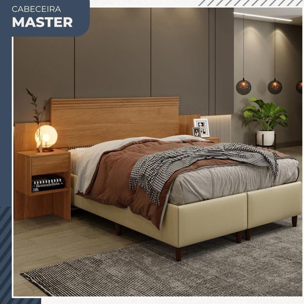 Cabeceira Casal Master Extensível Com Mesa De Cabeceira Benetil Cinamono - 2