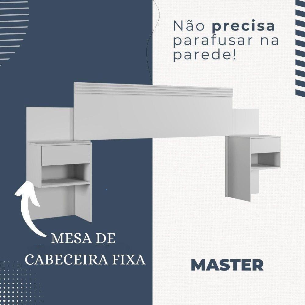 Cabeceira Casal Master Extensível Com Mesa De Cabeceira Benetil Branco - 3