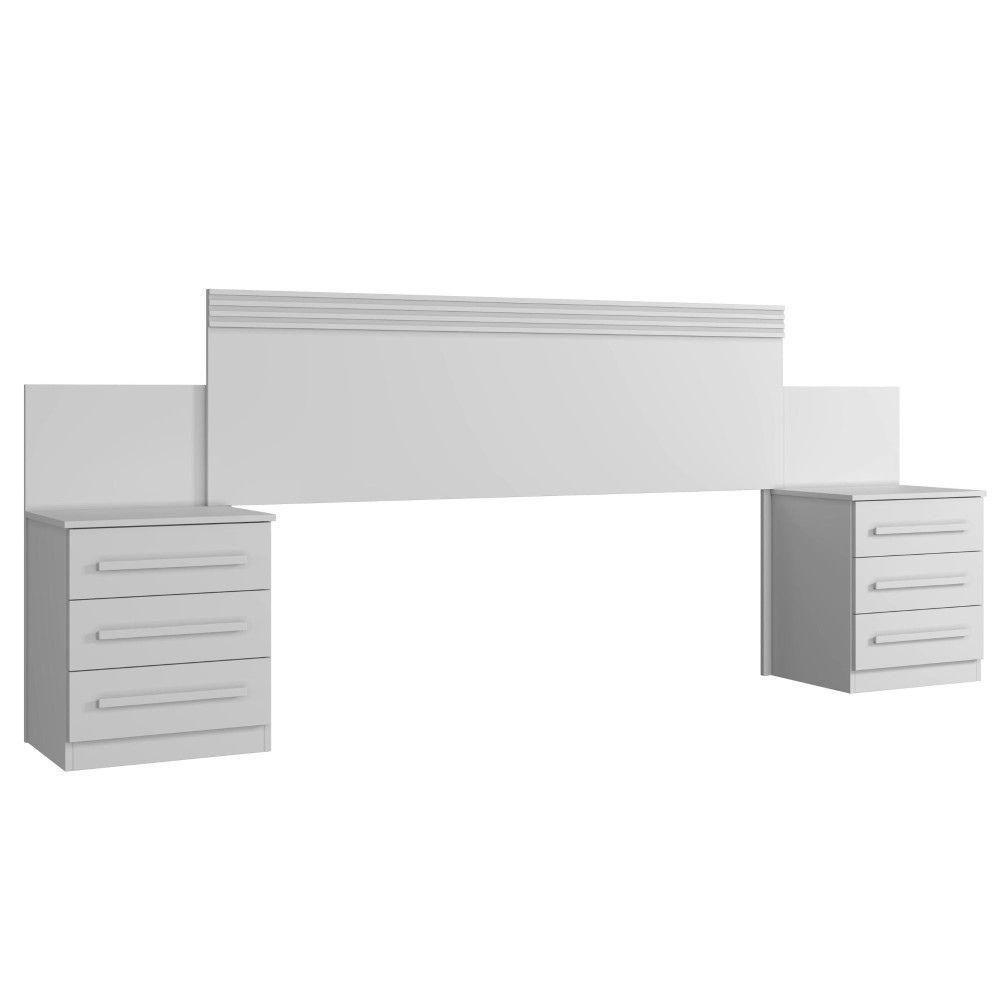 Cabeceira Casal Império Extensível Com Mesa De Cabeceira Benetil Branco - 1