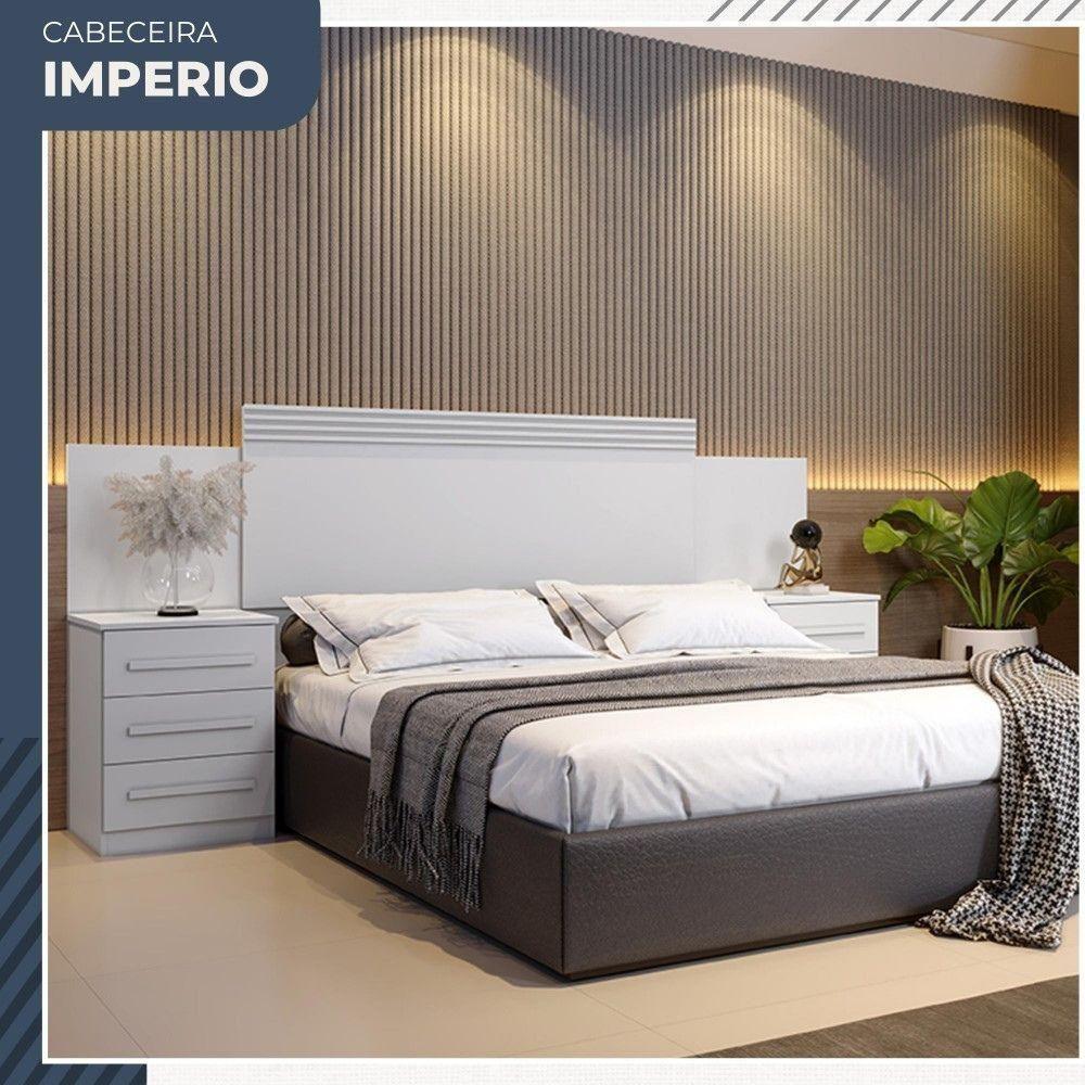 Cabeceira Casal Império Extensível Com Mesa De Cabeceira Benetil Branco - 2