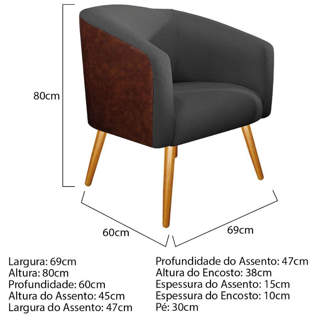 02 Poltronas Luiza Couro Ecológico Nozes E Linho Chumbo - 3