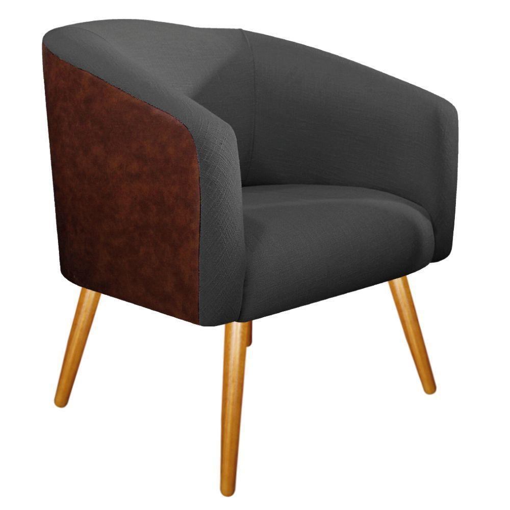 02 Poltronas Luiza Couro Ecológico Nozes E Linho Chumbo - 6