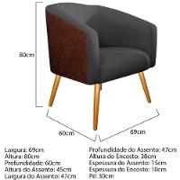 02 Poltronas Luiza Couro Ecológico Nozes E Linho Chumbo - 3