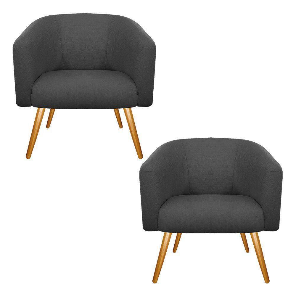 02 Poltronas Luiza Palito Mel Linho Chumbo - 1