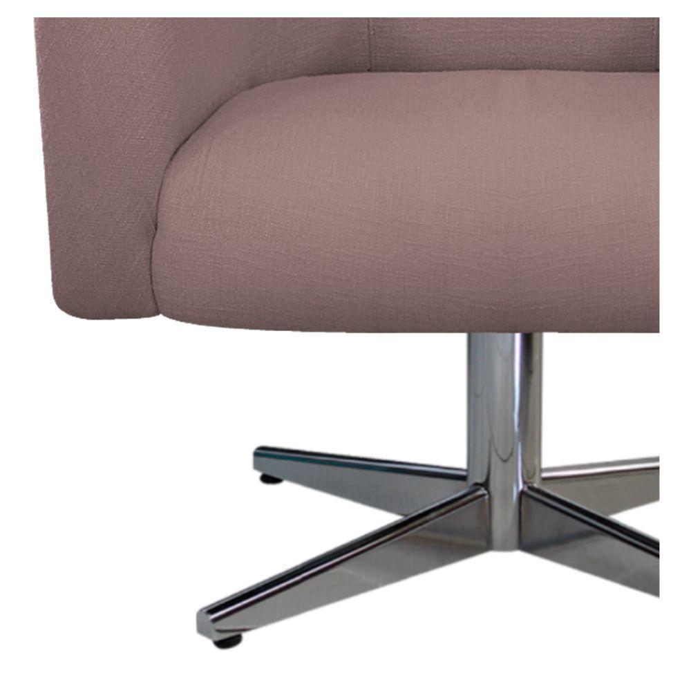 Poltrona Base Giratória De Metal Nozes E Linho Rosê - 2