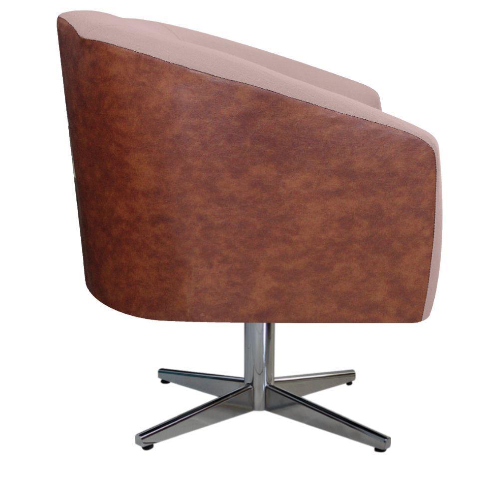 Poltrona Base Giratória De Metal Nozes E Linho Rosê - 4