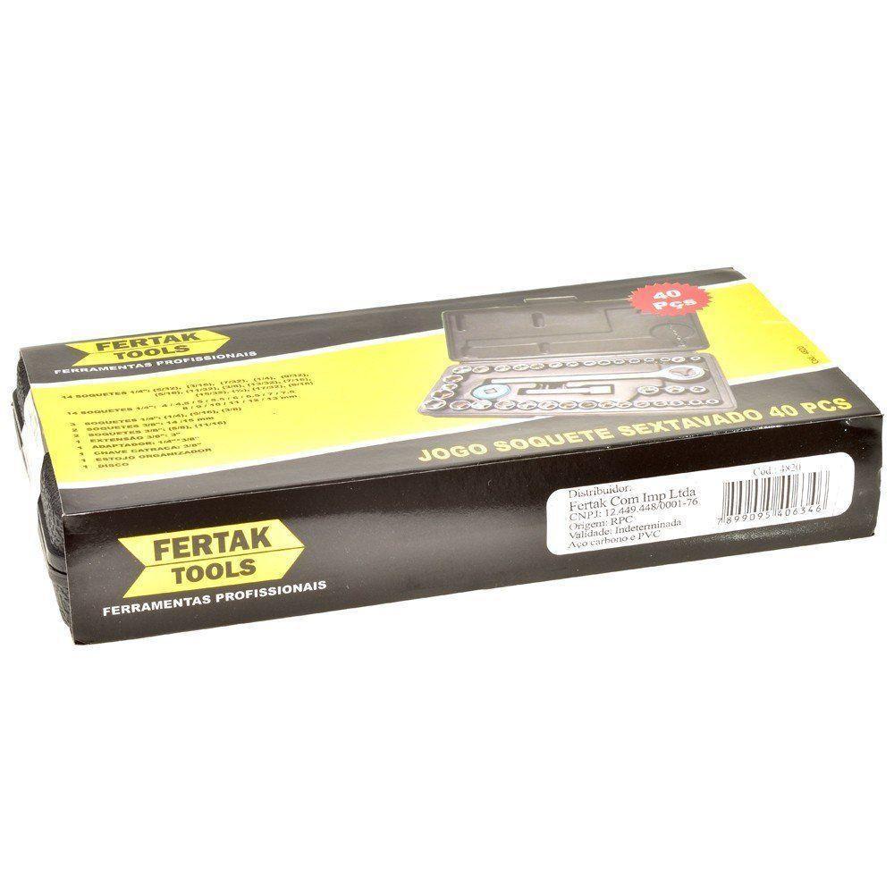 Jogo Chave Catraca Reversível Kit De Soquetes 40 Peças - Fertak - 6