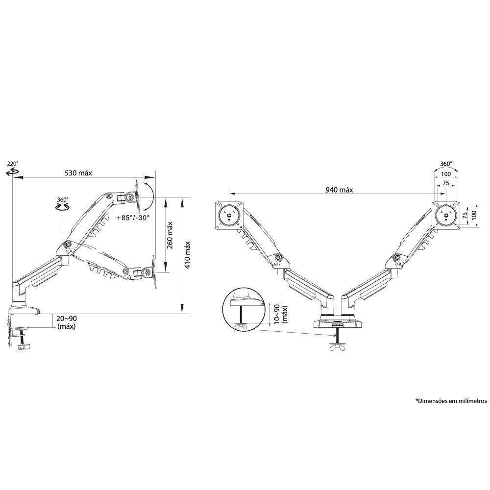 Kit Suporte Articulado Monitor E Notebook Pistão F160 Nb + Bandeja Apoio Nbh-2 - 2