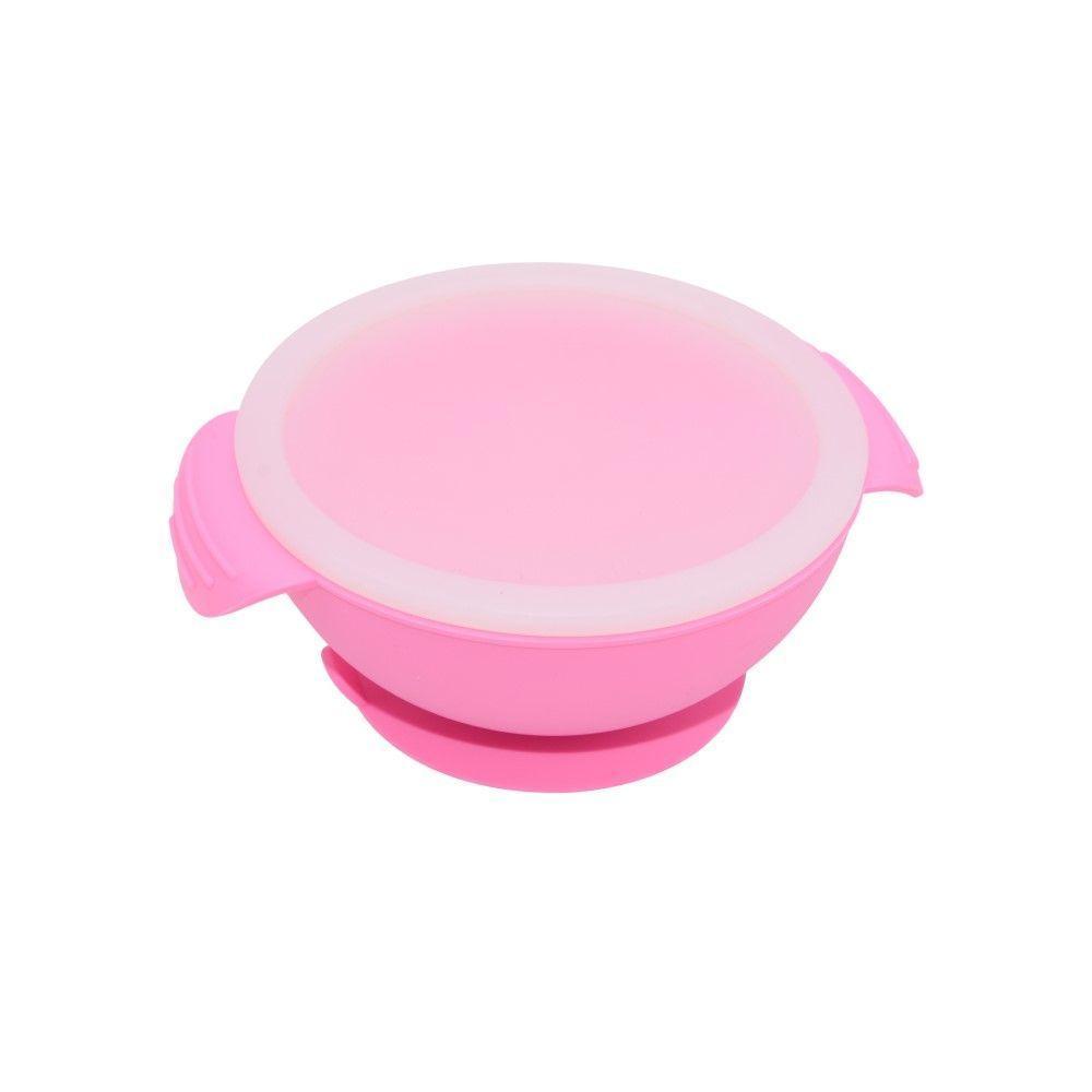 Tigela De Silicone Infantil Com Tampa E Base De Sucção Rosa Oxford - 1