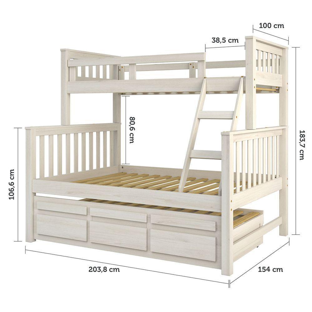 Treliche Com Cama De Casal Branco Lavado C/ Cama Auxiliar 3 Gavetas Madeira Pinus - Saraiva - 2
