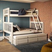 Treliche Com Cama De Casal Branco Lavado C/ Cama Auxiliar 3 Gavetas Madeira Pinus - Saraiva - 1