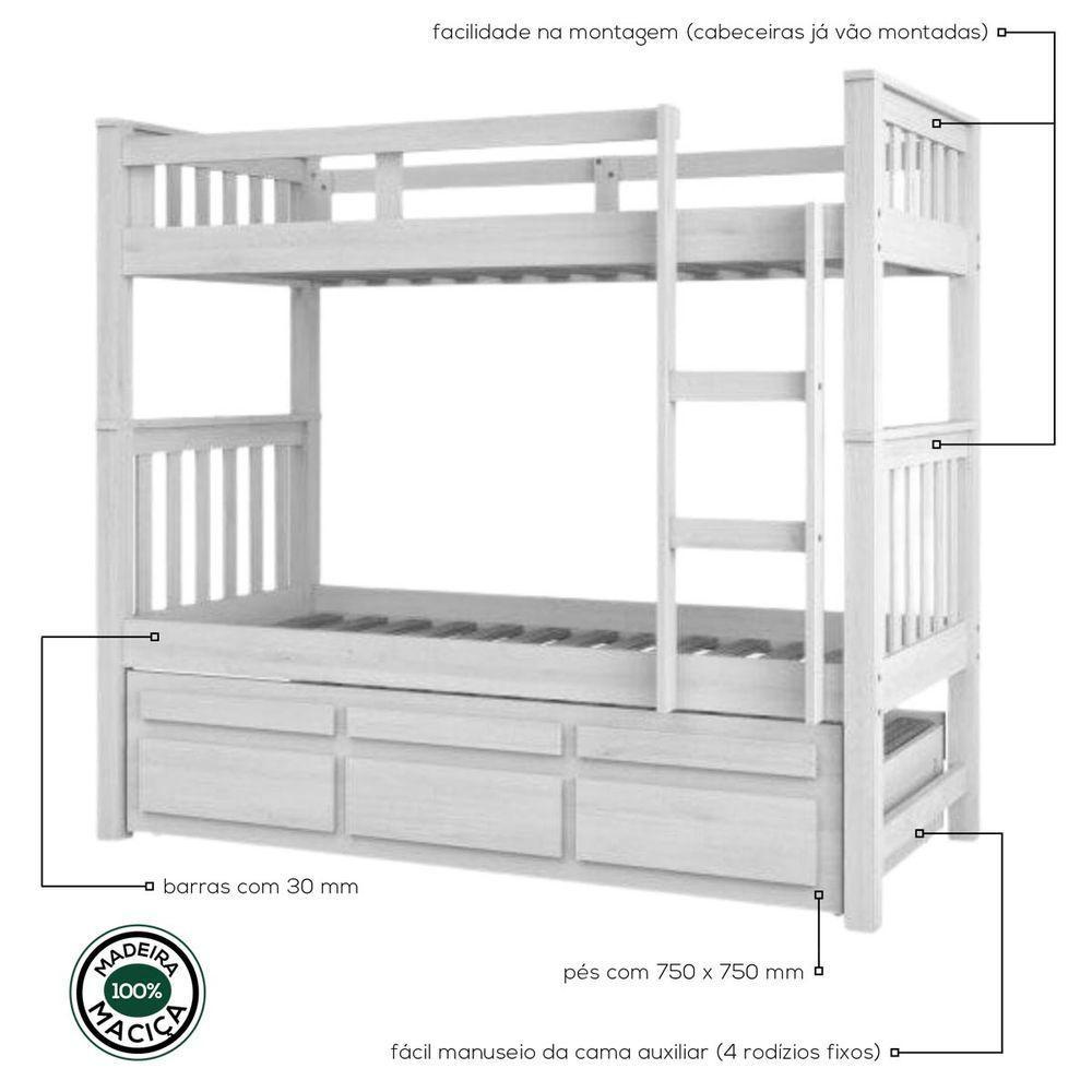 Treliche Solteiro Branco Lavado 3 Gavetas E 1 Escada Madeira De Pinus - Saraiva - 3