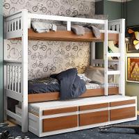 Treliche Solteiro Branco Lavado/carvalho 3 Gavetas E 1 Escada Madeira De Pinus - Saraiva - 1