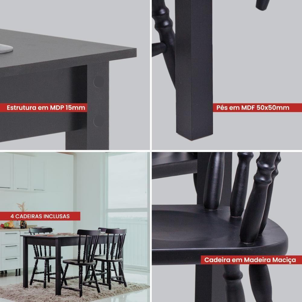 Mesa De Jantar Ditália Com 4 Cadeiras Ja-225 Cor:preto Preto - 3