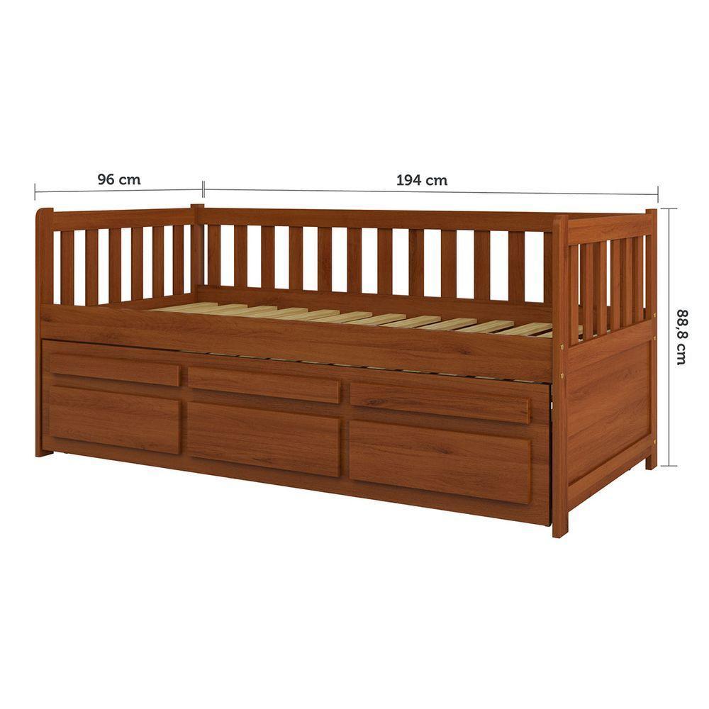 Bicama Reta Solteiro Castanho Claro 3 Gavetas Madeira Pinus - Saraiva - 2