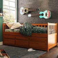 Bicama Reta Solteiro Castanho Claro 3 Gavetas Madeira Pinus - Saraiva - 1