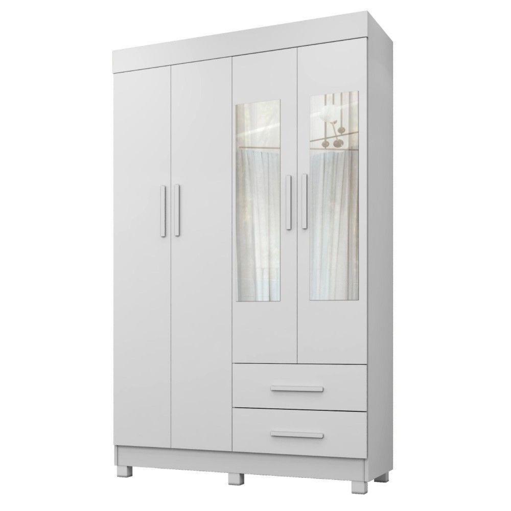 Guarda Roupa Copacabana New 4 Portas 2 Gavetas Com Espelho Benetil Móveis Branco - 1