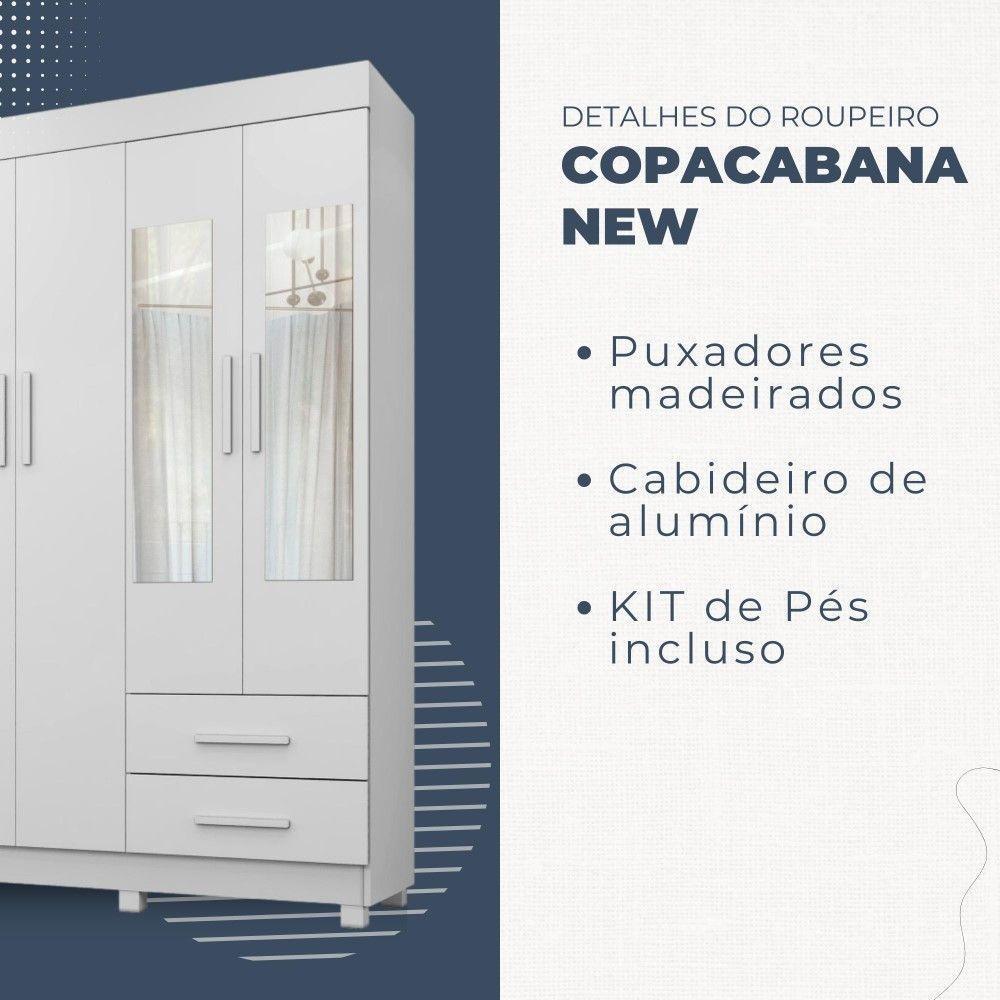 Guarda Roupa Copacabana New 4 Portas 2 Gavetas Com Espelho Benetil Móveis Branco - 4