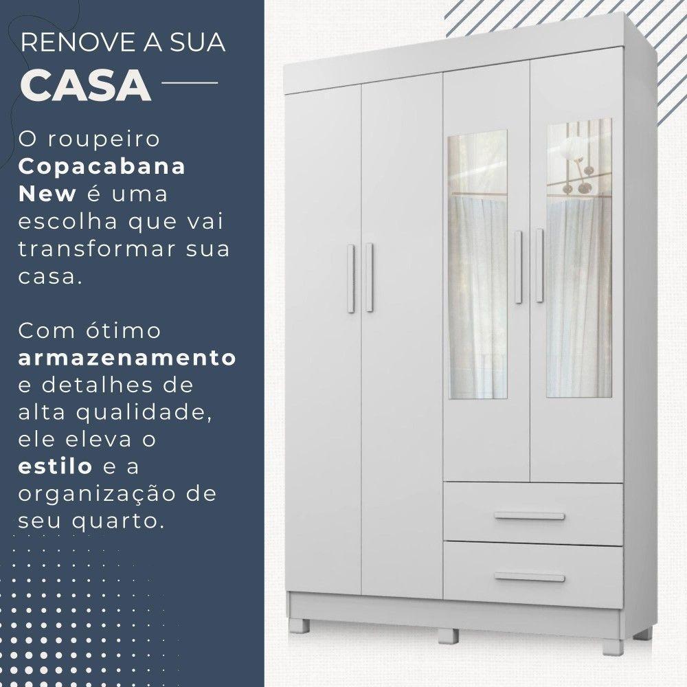 Guarda Roupa Copacabana New 4 Portas 2 Gavetas Com Espelho Benetil Móveis Branco - 5