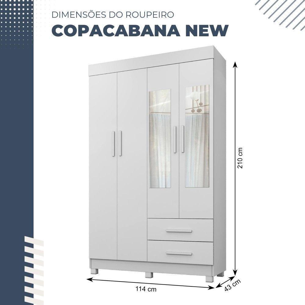 Guarda Roupa Copacabana New 4 Portas 2 Gavetas Com Espelho Benetil Móveis Branco - 6