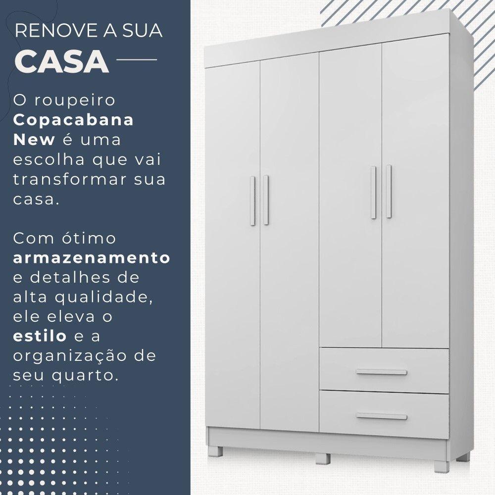 Guarda Roupa Copacabana New 4 Portas 2 Gavetas Benetil Móveis Branco - 3