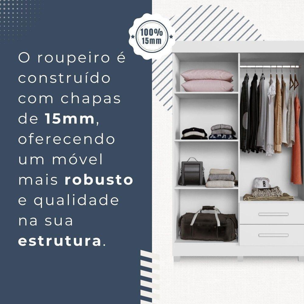 Guarda Roupa Copacabana New 4 Portas 2 Gavetas Benetil Móveis Branco - 4