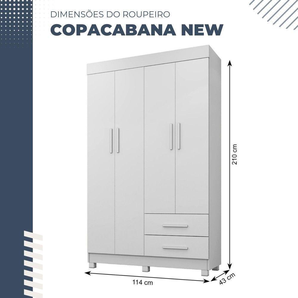 Guarda Roupa Copacabana New 4 Portas 2 Gavetas Benetil Móveis Branco - 8