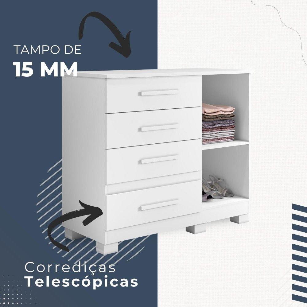 Cômoda New Florença 1 Porta 4 Gavetas Em Mdp Benetil Móveis Branco - 2