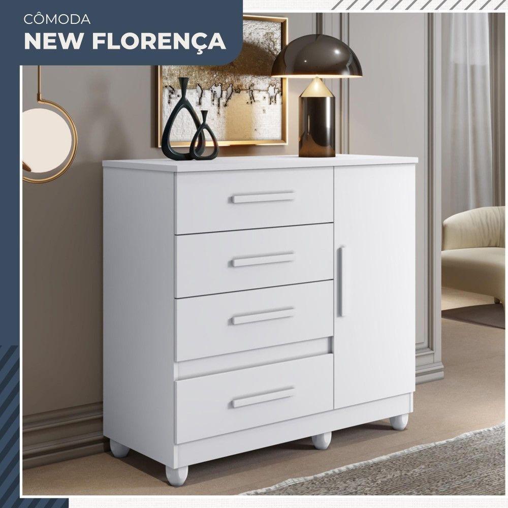 Cômoda New Florença 1 Porta 4 Gavetas Em Mdp Benetil Móveis Branco - 4
