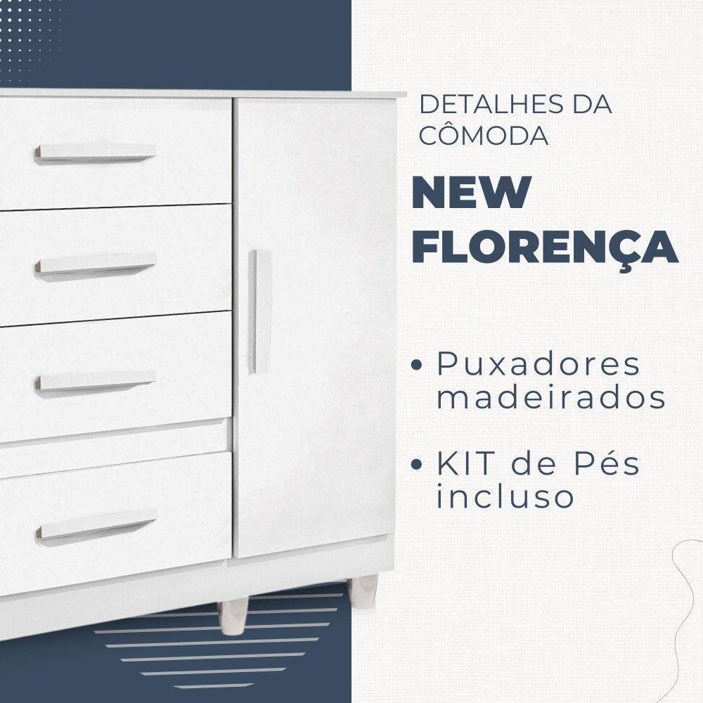 Cômoda New Florença 1 Porta 4 Gavetas Em Mdp Benetil Móveis Branco - 5