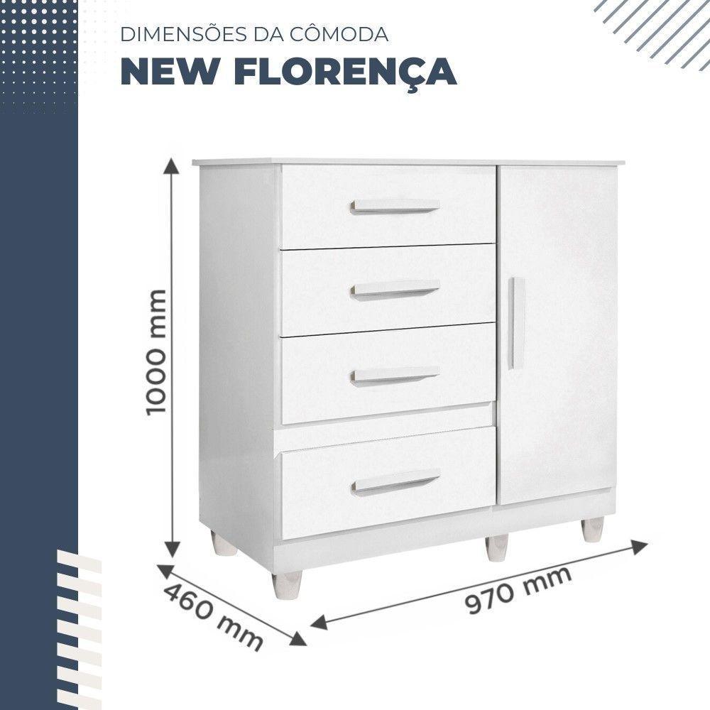 Cômoda New Florença 1 Porta 4 Gavetas Em Mdp Benetil Móveis Branco - 6