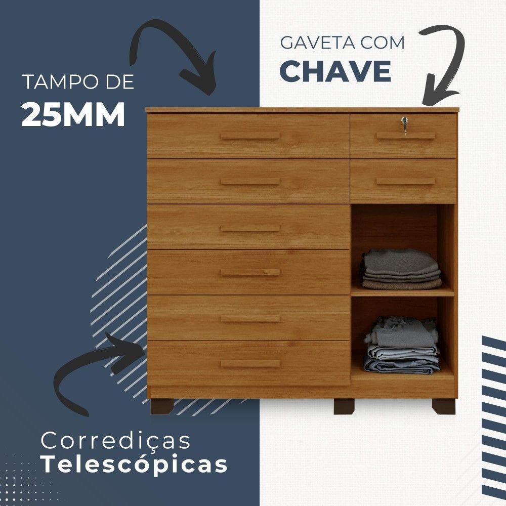 Cômoda New Vitória 1 Porta 8 Gavetas Em Mdp Com Chave Benetil Móveis Cinamomo - 7