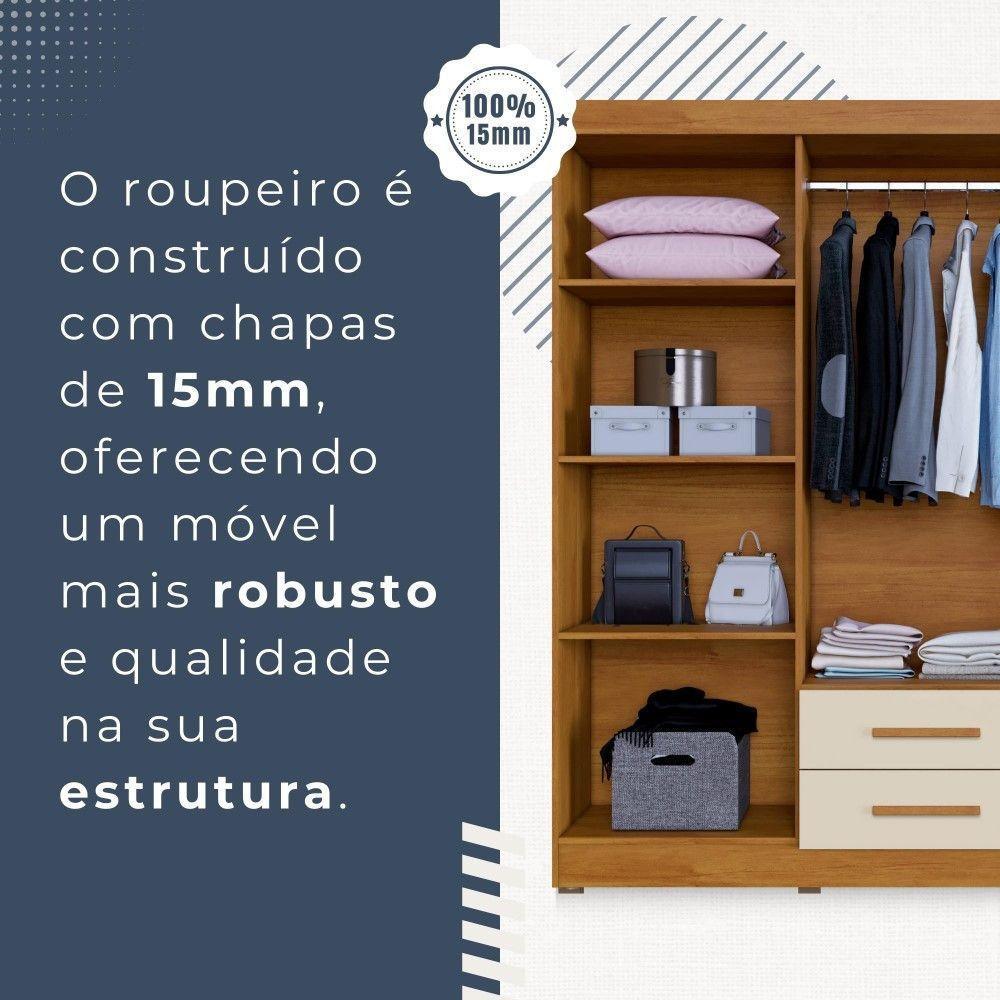 Guarda Roupa Copacabana New 6 Portas 2 Gavetas Com Espelho Benetil Móveis Cinamomo Com Off White - 3
