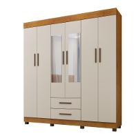 Guarda Roupa Copacabana New 6 Portas 2 Gavetas Com Espelho Benetil Móveis Cinamomo Com Off White - 1