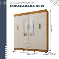Guarda Roupa Copacabana New 6 Portas 2 Gavetas Com Espelho Benetil Móveis Cinamomo Com Off White - 8
