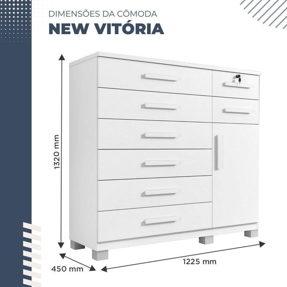 Cômoda New Vitória 1 Porta 8 Gavetas Em Mdp Com Chave Benetil Móveis Branco - 4