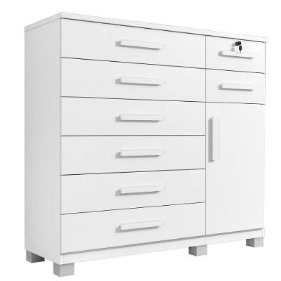 Cômoda New Vitória 8 Gavetas em MDP com Puxador MDF Branco com Chave para Quarto