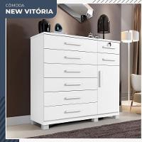 Cômoda New Vitória 1 Porta 8 Gavetas Em Mdp Com Chave Benetil Móveis Branco - 2