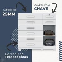 Cômoda New Vitória 1 Porta 8 Gavetas Em Mdp Com Chave Benetil Móveis Branco - 7