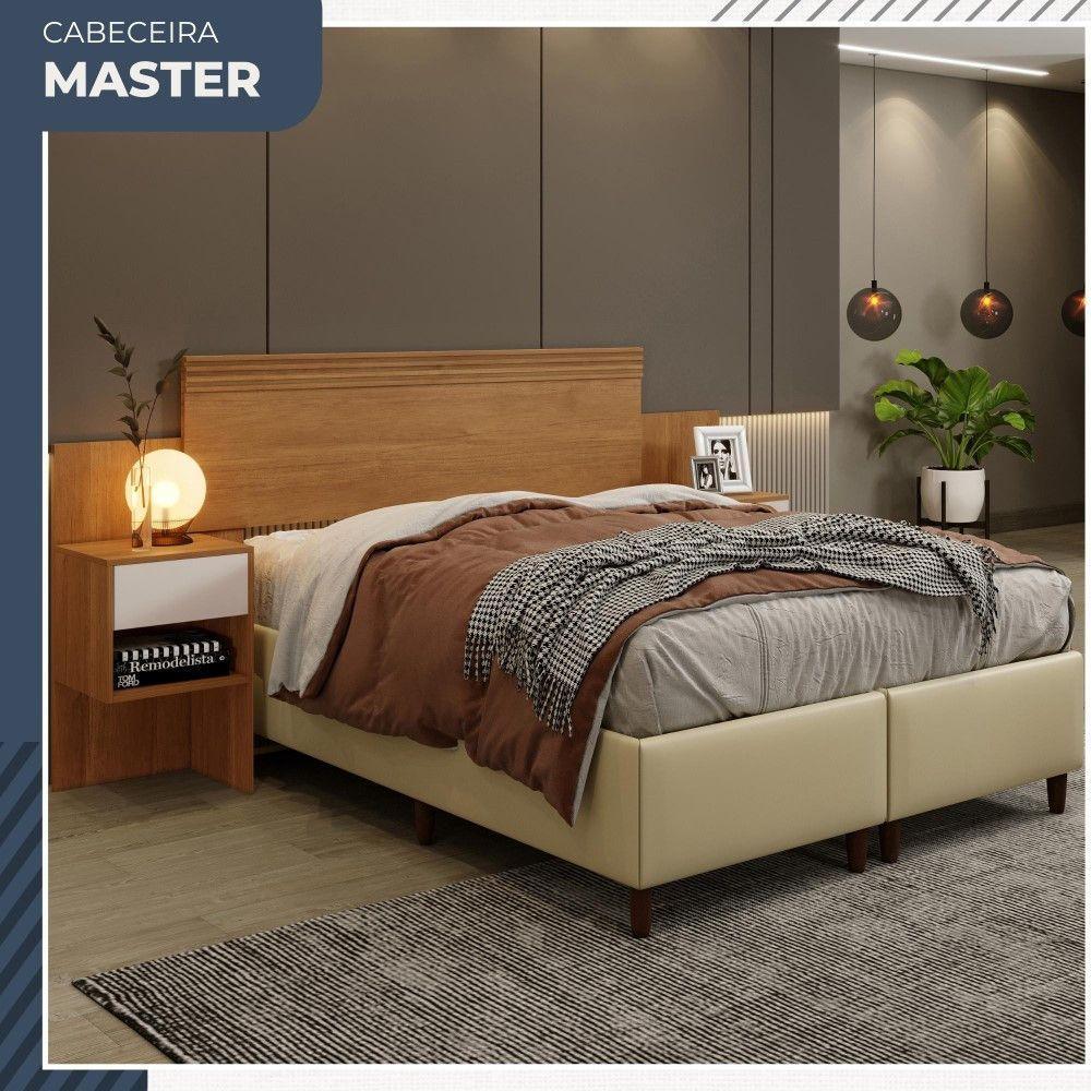 Cabeceira Extensível Master Com 2 Mesas De Cabeceiras 2 Gavetas Benetil Móveis Cinamomo Com Off White - 2