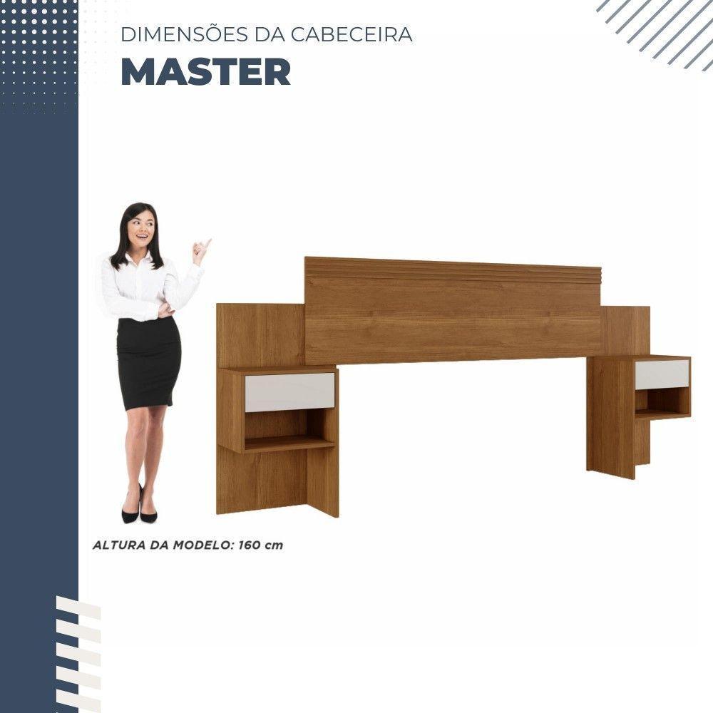 Cabeceira Extensível Master Com 2 Mesas De Cabeceiras 2 Gavetas Benetil Móveis Cinamomo Com Off White - 5