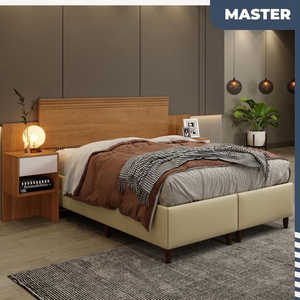 Cabeceira Extensível Master Com 2 Mesas De Cabeceiras 2 Gavetas Benetil Móveis Cinamomo Com Off White - 6