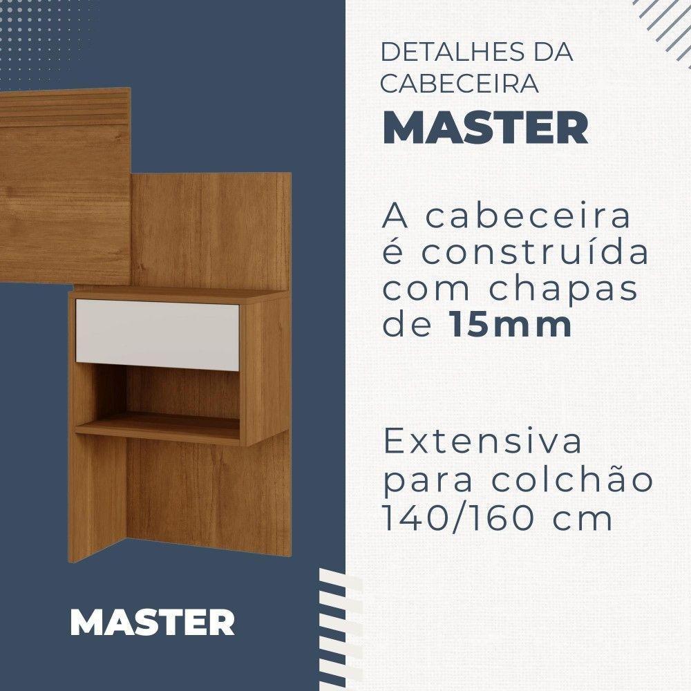 Cabeceira Extensível Master Com 2 Mesas De Cabeceiras 2 Gavetas Benetil Móveis Cinamomo Com Off White - 7