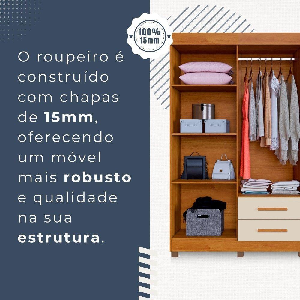 Guarda Roupa Copacabana New 4 Portas 2 Gavetas Com Espelho Benetil Móveis Cinamomo Com Off White - 4